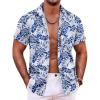 COOFANDY Mens Hawaiian Shirts Short Sleeve Casual Button Down Tropical Beach Shirt(Navy Blue Leaves)