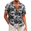 COOFANDY Mens Hawaiian Shirts Short Sleeve Casual Button Down Tropical Beach Shirt(Palm Leaf-black)