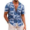 COOFANDY Mens Hawaiian Shirts Short Sleeve Casual Button Down Tropical Beach Shirt(Palm Leaf-blue)
