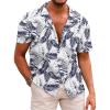COOFANDY Mens Hawaiian Shirts Short Sleeve Casual Button Down Tropical Beach Shirt(Palm Leaf-blue&white)