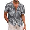 COOFANDY Mens Hawaiian Shirts Short Sleeve Casual Button Down Tropical Beach Shirt(Palm Leaf-grey)