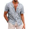 COOFANDY Mens Hawaiian Shirts Short Sleeve Casual Button Down Tropical Beach Shirt(Palm Leaf-light Blue)