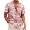 COOFANDY Mens Hawaiian Shirts Short Sleeve Casual Button Down Tropical Beach Shirt(Palm Leaf-pink)