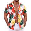 COOFANDY Mens Hawaiian Shirts Short Sleeve Casual Button Down Tropical Beach Shirt(White Floral&leaves)