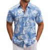 COOFANDY Mens Hawaiian Tropical Shirt Short Sleeve Casual Button Down Floral Summer Beach Shirts with Pocket(Blue Flowers)