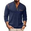 COOFANDY Men’s Henley Long Sleeve Shirts Casual Button T-Shirt Pullover Basic Tees with Pocket(A Navy Blue)