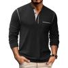COOFANDY Men’s Henley Long Sleeve Shirts Casual Button T-Shirt Pullover Basic Tees with Pocket(Black)