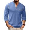 COOFANDY Men’s Henley Long Sleeve Shirts Casual Button T-Shirt Pullover Basic Tees with Pocket(Blue)