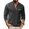COOFANDY Men’s Henley Long Sleeve Shirts Casual Button T-Shirt Pullover Basic Tees with Pocket(Dark Grey)