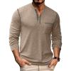 COOFANDY Men’s Henley Long Sleeve Shirts Casual Button T-Shirt Pullover Basic Tees with Pocket(Khaki)