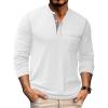 COOFANDY Men’s Henley Long Sleeve Shirts Casual Button T-Shirt Pullover Basic Tees with Pocket(White)