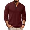 COOFANDY Men’s Henley Long Sleeve Shirts Casual Button T-Shirt Pullover Basic Tees with Pocket(Wine Red)