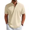 COOFANDY Men’s Henley Shirt Short Sleeve Casual T-Shirt Summer Beach Hippie Henley Tee Shirt(Beige)