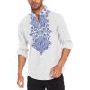 COOFANDY Men’s Henley Shirt Vyshyvanka Long Sleeve African Print Shirts Casual Zip Up Cotton Linen Beach Hippie Shirt(01white)
