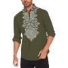 COOFANDY Men’s Henley Shirt Vyshyvanka Long Sleeve African Print Shirts Casual Zip Up Cotton Linen Beach Hippie Shirt(Army Green)