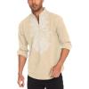 COOFANDY Men’s Henley Shirt Vyshyvanka Long Sleeve African Print Shirts Casual Zip Up Cotton Linen Beach Hippie Shirt(Beige)