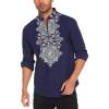COOFANDY Men’s Henley Shirt Vyshyvanka Long Sleeve African Print Shirts Casual Zip Up Cotton Linen Beach Hippie Shirt(Blue)