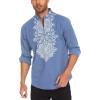 COOFANDY Men’s Henley Shirt Vyshyvanka Long Sleeve African Print Shirts Casual Zip Up Cotton Linen Beach Hippie Shirt(Denim Blue)