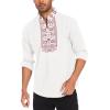 COOFANDY Men’s Henley Shirt Vyshyvanka Long Sleeve African Print Shirts Casual Zip Up Cotton Linen Beach Hippie Shirt(Floral Print)