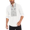 COOFANDY Men’s Henley Shirt Vyshyvanka Long Sleeve African Print Shirts Casual Zip Up Cotton Linen Beach Hippie Shirt(Leaves Print)