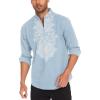 COOFANDY Men’s Henley Shirt Vyshyvanka Long Sleeve African Print Shirts Casual Zip Up Cotton Linen Beach Hippie Shirt(Light Blue)