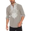 COOFANDY Men’s Henley Shirt Vyshyvanka Long Sleeve African Print Shirts Casual Zip Up Cotton Linen Beach Hippie Shirt(Light Grey)