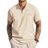 COOFANDY Men’s Henley Shirts Band Collar Short Sleeve T-Shirts Casual Summer Beach Shirt Hippie Fashion Hawaiian Shirt(Beige)