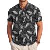 COOFANDY Men’s Henley Shirts Band Collar Short Sleeve T-Shirts Casual Summer Beach Shirt Hippie Fashion Hawaiian Shirt(Black Palm Leaves)