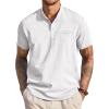 COOFANDY Men’s Henley Shirts Band Collar Short Sleeve T-Shirts Casual Summer Beach Shirt Hippie Fashion Hawaiian Shirt(White)