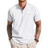COOFANDY Men’s Henley Shirts Band Collar Short Sleeve T-Shirts Casual Summer Beach Shirt Hippie Fashion Hawaiian Shirt(Zstripes – White)