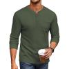 COOFANDY Men’s Henley Shirts Long Sleeve Basic Waffle Pique Pullover T-Shirt with Pocket(Army Green)