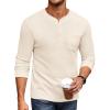 COOFANDY Men’s Henley Shirts Long Sleeve Basic Waffle Pique Pullover T-Shirt with Pocket(Beige)
