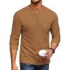COOFANDY Men’s Henley Shirts Long Sleeve Basic Waffle Pique Pullover T-Shirt with Pocket(Brown)
