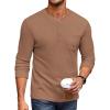 COOFANDY Men’s Henley Shirts Long Sleeve Basic Waffle Pique Pullover T-Shirt with Pocket(Dark Brown)