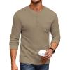 COOFANDY Men’s Henley Shirts Long Sleeve Basic Waffle Pique Pullover T-Shirt with Pocket(Khaki)