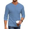 COOFANDY Men’s Henley Shirts Long Sleeve Basic Waffle Pique Pullover T-Shirt with Pocket(Lake Blue)
