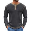 COOFANDY Mens Henley Shirts Long Sleeve Button T-Shirt Fashion Casual Pullover Shirts Soft Stretch Tees Tops(Dark Grey)