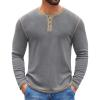 COOFANDY Mens Henley Shirts Long Sleeve Button T-Shirt Fashion Casual Pullover Shirts Soft Stretch Tees Tops(Grey)