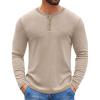 COOFANDY Mens Henley Shirts Long Sleeve Button T-Shirt Fashion Casual Pullover Shirts Soft Stretch Tees Tops(Light Khaki)