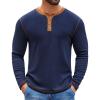 COOFANDY Mens Henley Shirts Long Sleeve Button T-Shirt Fashion Casual Pullover Shirts Soft Stretch Tees Tops(Midnight Blue)
