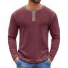COOFANDY Mens Henley Shirts Long Sleeve Button T-Shirt Fashion Casual Pullover Shirts Soft Stretch Tees Tops(Rrick Red)