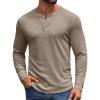 COOFANDY Mens Henley Shirts Long Sleeve Casual Pullover Shirt Fashion Button T-Shirt(Dark Khaki)
