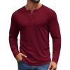 COOFANDY Mens Henley Shirts Long Sleeve Casual Pullover Shirt Fashion Button T-Shirt(Wine Red)