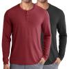 COOFANDY Men’s Henley Shirts Long Sleeve Fashion Casual Tee Basic Lightweight T-Shirt(Black/Wine Red)