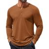 COOFANDY Mens Henley Shirts Long Sleeve T Shirts Casual Lightweight Fashion Button Pullover Tee Shirt(Light Brown)