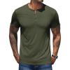 COOFANDY Men’s Henley Shirts Short Sleeve Casual Basic Henley Tee Summer Button Lightweight Stretch T Shirts(Army Green)