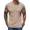 COOFANDY Men’s Henley Shirts Short Sleeve Casual Basic Henley Tee Summer Button Lightweight Stretch T Shirts(Khaki)