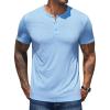 COOFANDY Men’s Henley Shirts Short Sleeve Casual Basic Henley Tee Summer Button Lightweight Stretch T Shirts(Light Blue)