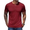 COOFANDY Men’s Henley Shirts Short Sleeve Casual Basic Henley Tee Summer Button Lightweight Stretch T Shirts(Wine Red)