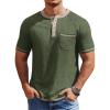 COOFANDY Mens Henley Shirts Short Sleeve Casual Button T-Shirts Basic Tee Shirts Summer Vintage T Shirts with Pocket(Army Green)